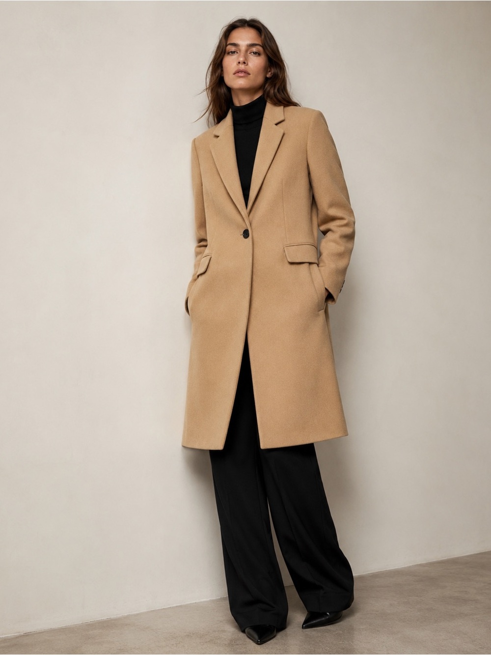 ZARA Premium Monteco Camel Wool Blend Coat Size L Quiet Luxury - Picture 5 of 9